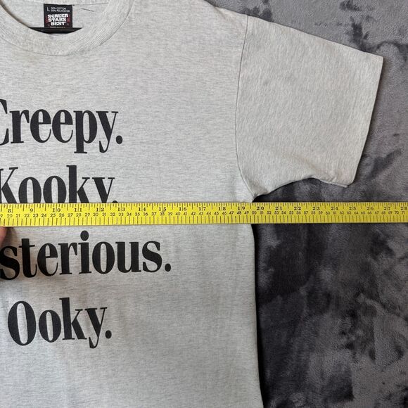 Vintage The Adams Family Block Buster Movie Promo Gray Short Sleeve Size X-Large - Picture 5 of 7